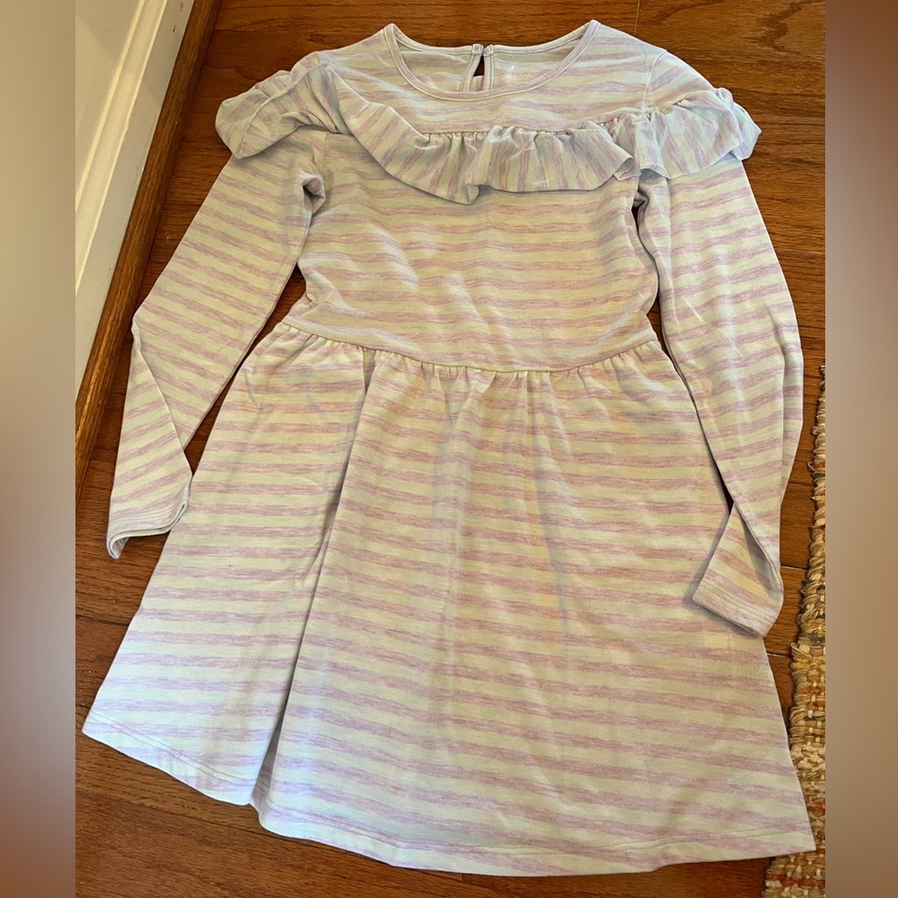 Cat & Jack Striped Sparkle Dress, Blue/Purple, Long Sleeve S 6/6X, Pockets